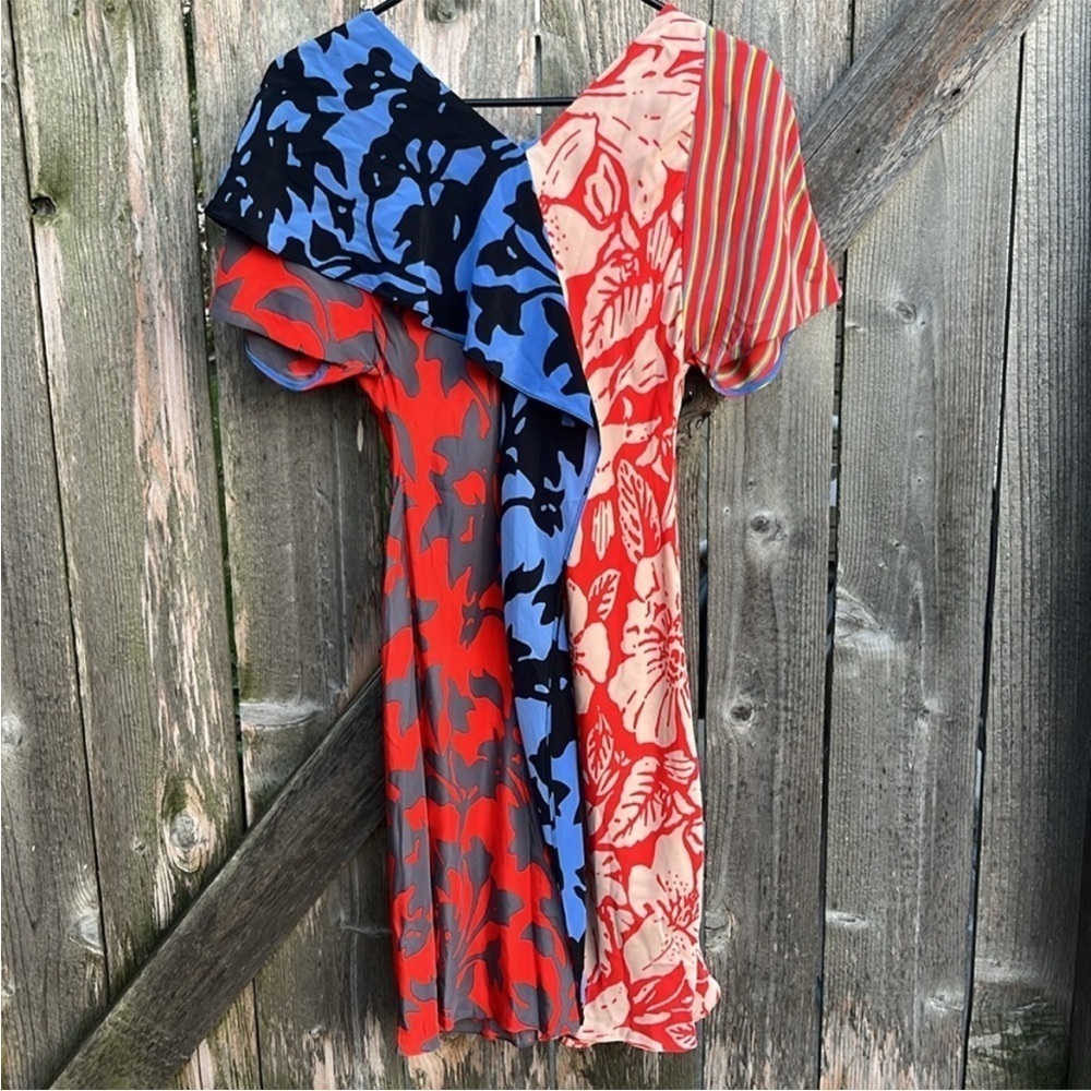 EUC Diane Von Furstenberg Silk Multi Pattern Ruffle Front Dress Sz XS Rtl. $528 - Picture 6 of 13